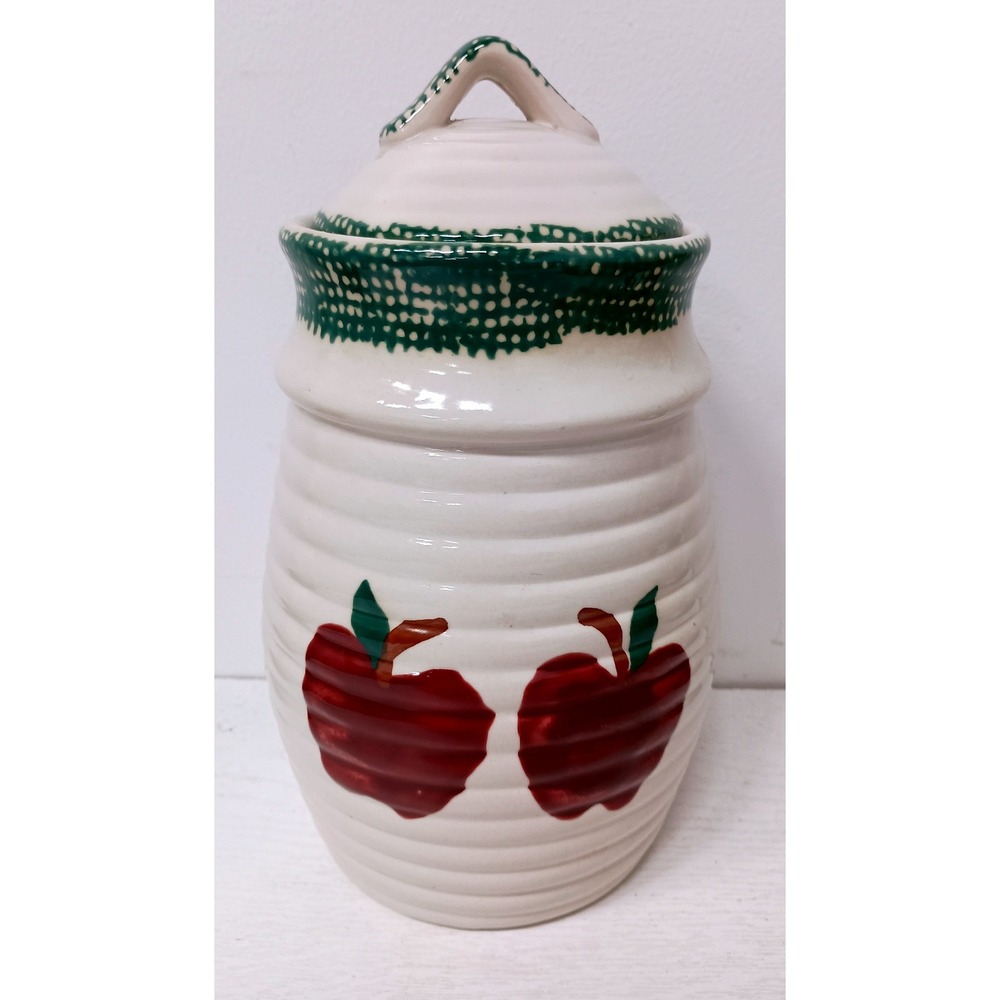 Vintage Ceramic Apple Canister Jar Lidded Hand Painted Farmhouse Kitchen Decor